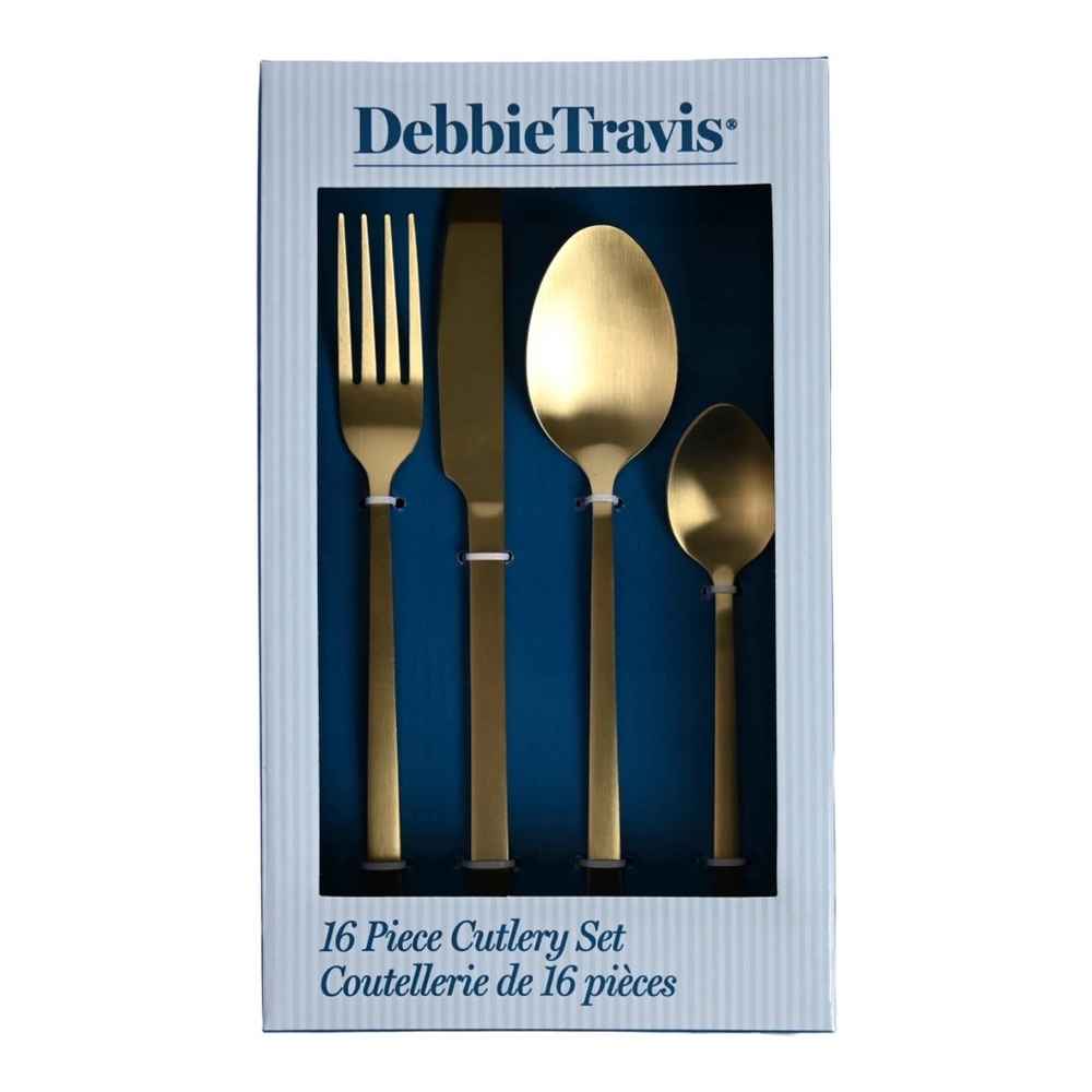 DEBBIE TRAVIS 16 Piece Gold Cutlery Set.